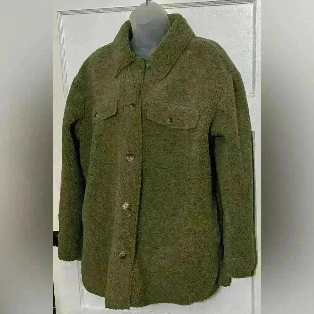 Joie Sherpa Faux‎ Suede Lined Olive Green Shacket Size Large